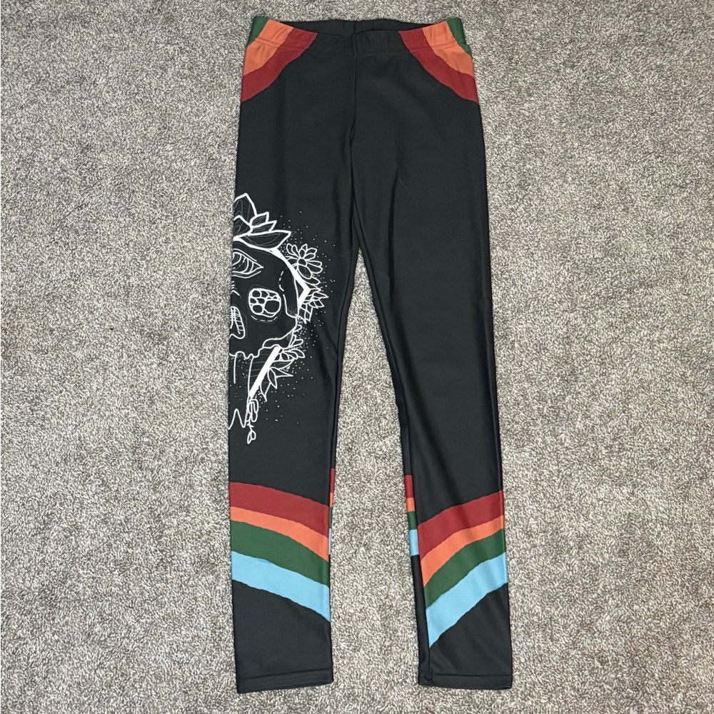Rainbow & Floral Skull Leggings